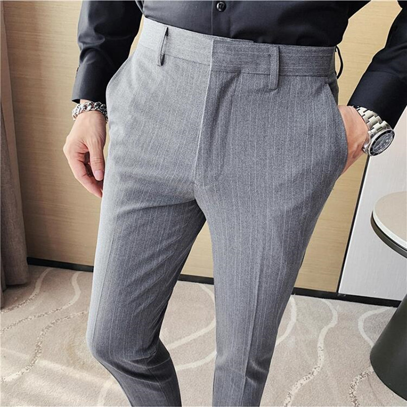 Korean Men Formal Wear - Pantalones de traje a rayas para