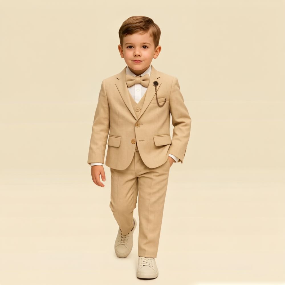Formal Wear For Men Kids - Traje de 3 piezas beige para