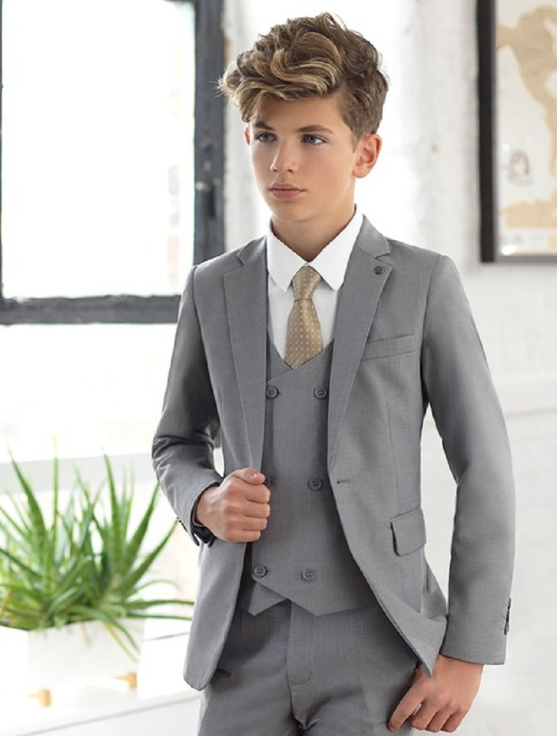 Formal Wear For Men Kids - Traje gris claro con solapa dentada