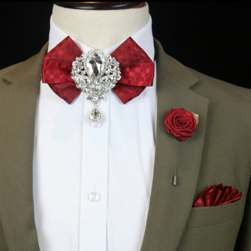 Korean Men Formal Wear - Broche de pajarita de diamantes de