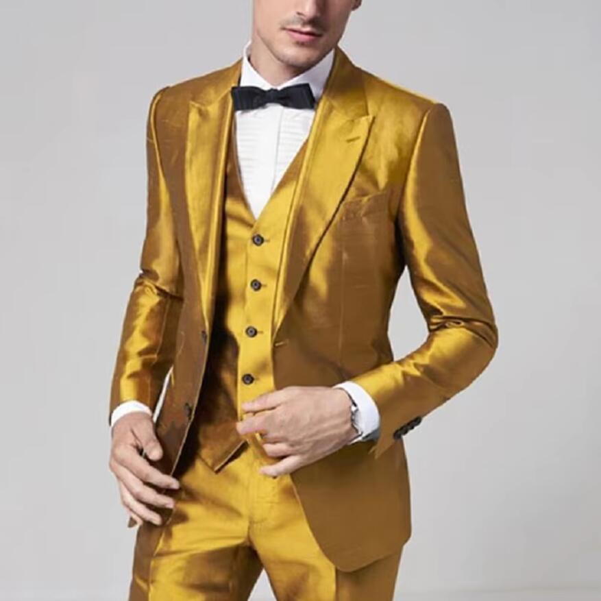 Trajes de satén amarillo dorad - Formal Wear For Men Yellow reseña y precio