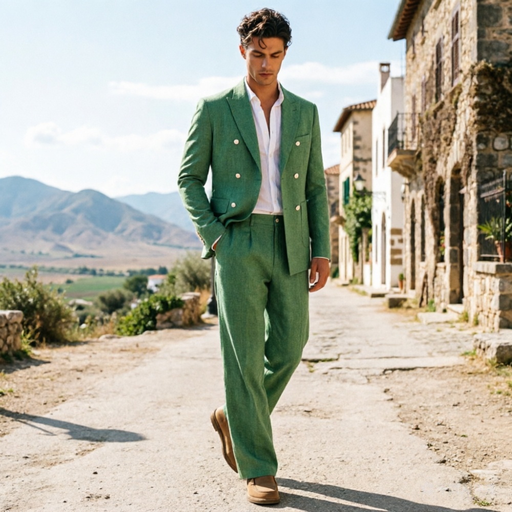 Traje de Lino Verde Salvia par - Men'S Relaxed Formal Wear reseña y precio