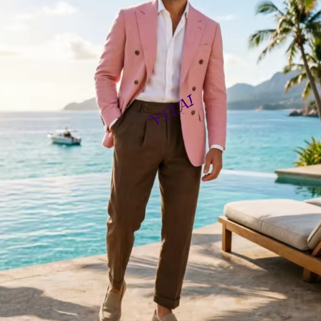 Traje de Lino Beige de Dos Pie - Elegant Formal Men'S Wear reseña y precio
